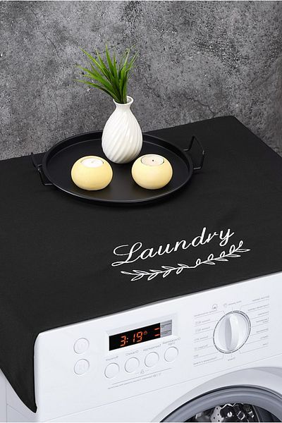 HOMELKA Washing Machine Cover Embroidered Liquid Proof Fabric Black Color