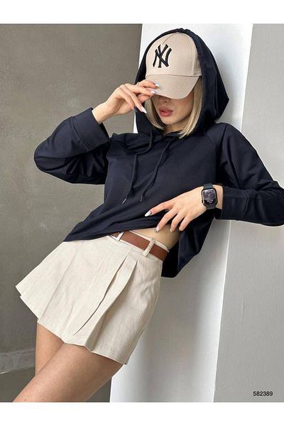 WoolnClyde Women's Navy Blue Solid Color Oversize Fit Hooded Hoodie Unprinted Basic Sweatshirt