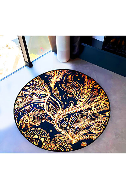Rugs Modern Halı Mira Round Black Yellow Ethnic Patterned Woven Base Decorati...