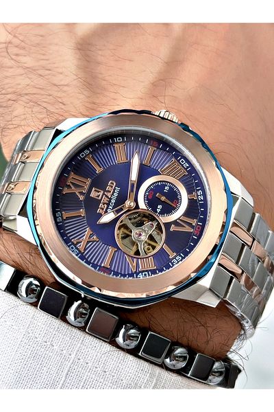 Reward Men's Wristwatch - Rose Silver Color, Case Cord Steel Mechanism, Bracelet Included