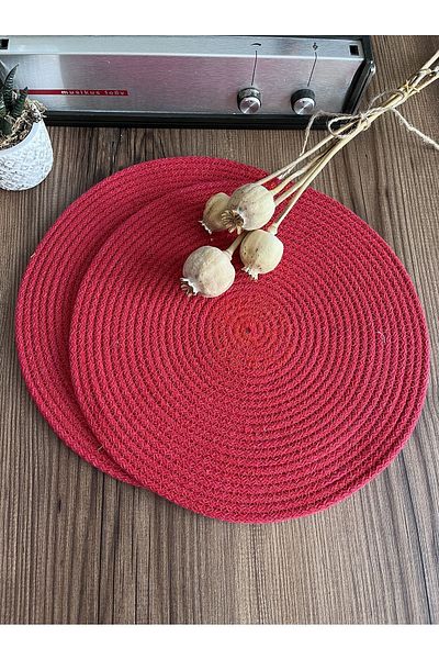 KARNAVAL HOME Volonte Red Jute - 2 Piece American Service Platter New Year Knitted Wicker Series