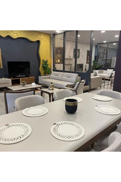 GNG Home Tekstil Jüt Hasır Supla Trikot Modeli Krem Amerikan Servisi 6 Lı Set