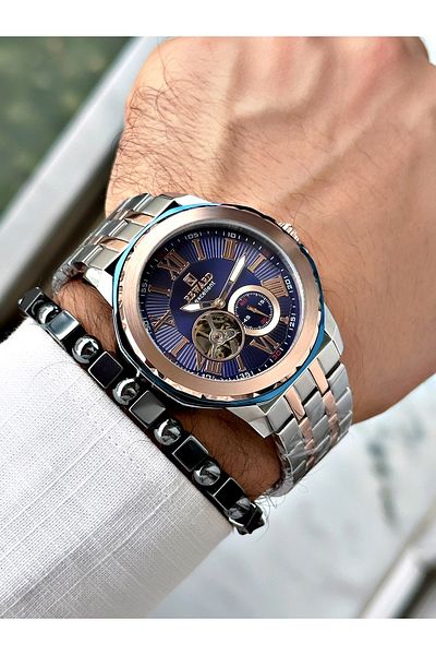 Reward Men's Wristwatch - Rose Silver Color, Case Cord Steel Mechanism, Bracelet Included