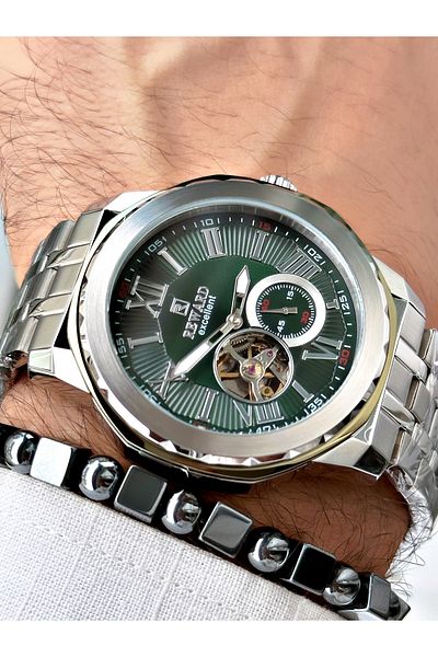 Reward Men's Silver Color Steel Mechanism Case Cord Wrist Watch + Bracelet