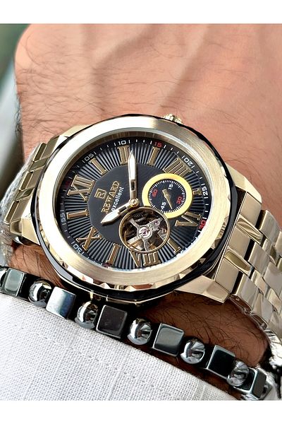 Reward Men's Silver Color Steel Mechanism Case Cord Wrist Watch + Bracelet