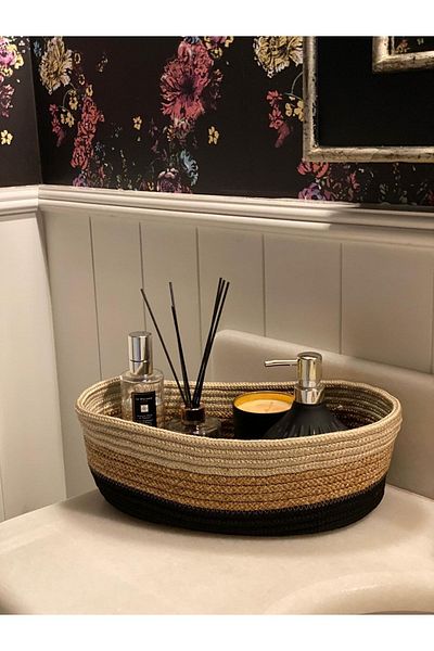 TurQhouse Natural Jute Hand Knitted - Decorative and Multi-purpose Wicker Organizer Basket