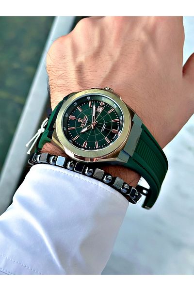 Reward Men's Wristwatch - Green Color, Steel Case, Mechanism, Luxury Bracelet