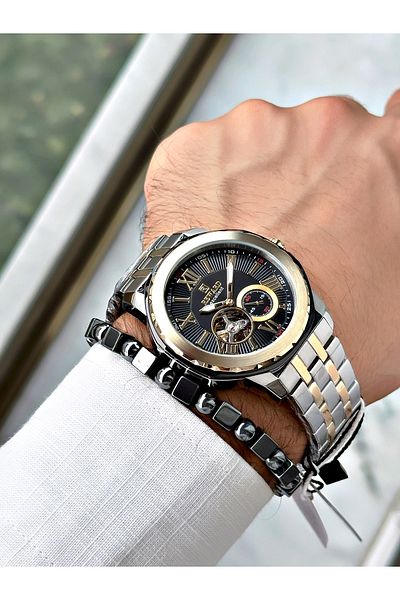 Reward Men's Wristwatch - Gold Silver Color, Case Cord Steel Mechanism, Bracelet Included