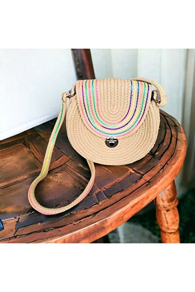 GNG Home Tekstil Wicker Bag Natural Jute Rope Handwoven Shoulder Bag with Strap