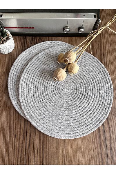 KARNAVAL HOME Volonte Gray Jute American Service 2-Piece Knitted Wicker Plates