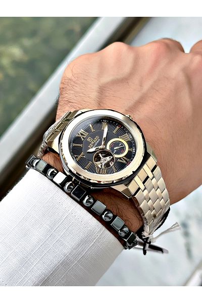 Reward Men's Silver Color Steel Mechanism Case Cord Wrist Watch + Bracelet