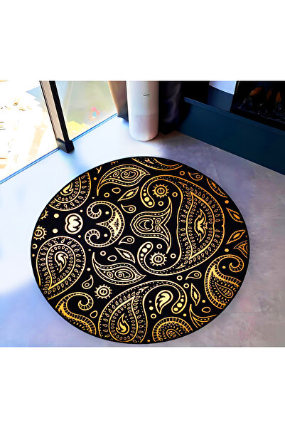 Rugs Modern Halı Mira Round Yellow Black Ethnic Abstract Patterns Woven Base ...
