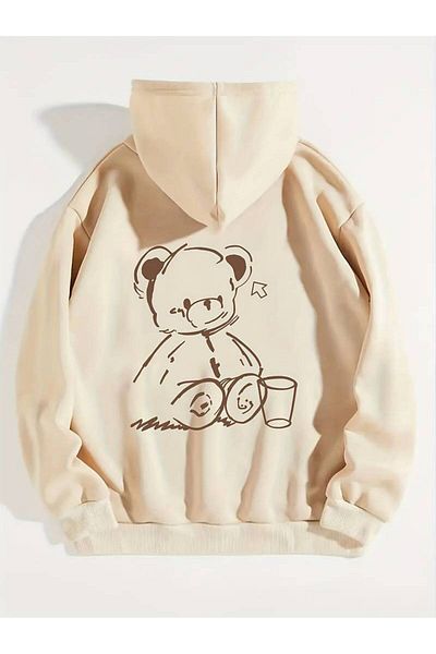 Elvino Χειμερινό φούτερ Unisex Oversize με κουκούλα αρκουδάκι - Χοντρό φούτερ