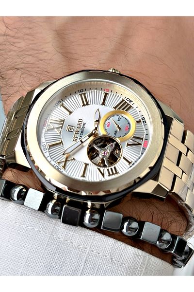 Reward Men's Wristwatch - Gold Color, Steel Mechanism, Case Cord + Bracelet