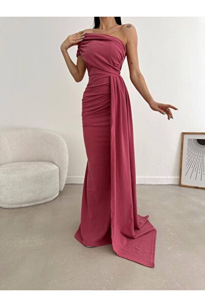 WoolnClyde Rochie de seară lungă, cu mânecă scurtă, cu o singură mânecă scurt...