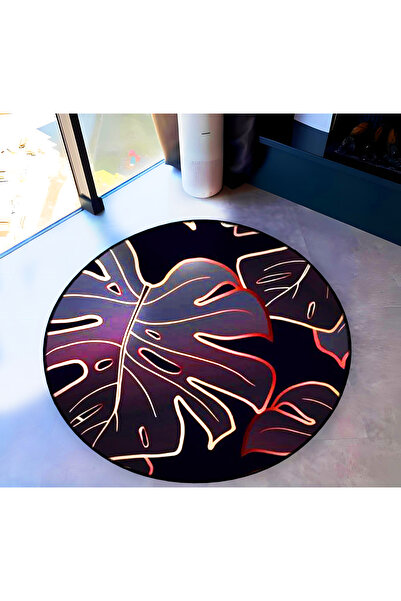 Rugs Modern Halı Mira Round Black Leaf Detailed Woven Base Decorative Carpet ...