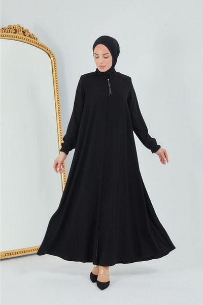 Limante Black Crepe Mevlana Model Ferace - Pocketed