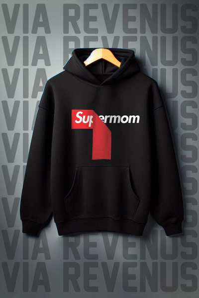 Vordevia Hanorac cu glugă cu imprimeu Super Mom, buzunar cangur, cu 3 fire