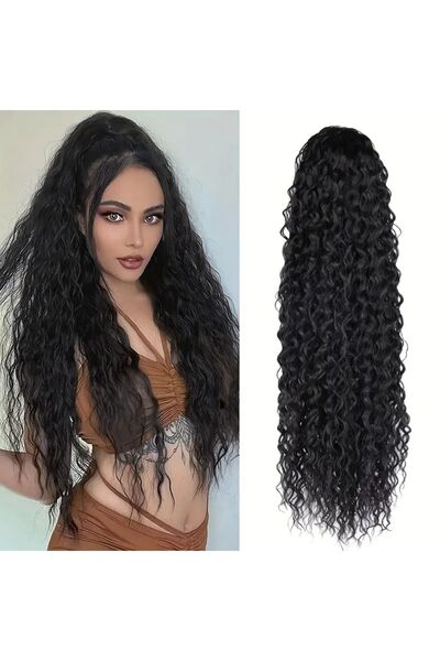 AKOLİFE Păr negru ondulat cu cataramă în coadă de cal - păr de perucă reziste...