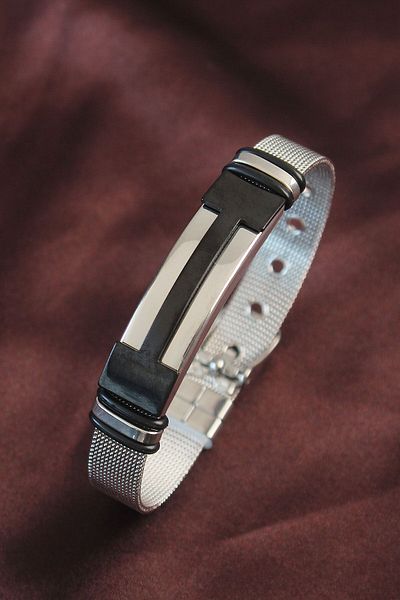 Clariss Men's Black Pattern Adjustable Bracelet (316L Steel)