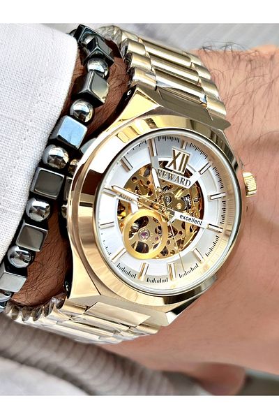 Reward Men's Wristwatch - Gold Color, Steel Case, Mechanism, Bracelet Included
