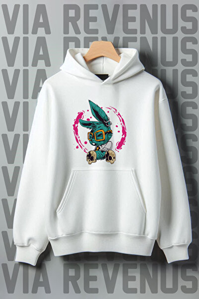 Vordevia Bela Sa kapuljačom Zečja Štampano Široka majica - 3 niti Sh Čupkani ...