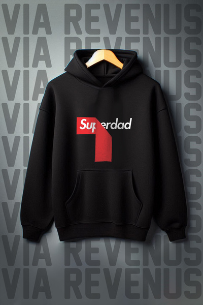 Vordevia Hanorac cu glugă cu imprimeu Super Dad, buzunar cangur, cu 3 fire