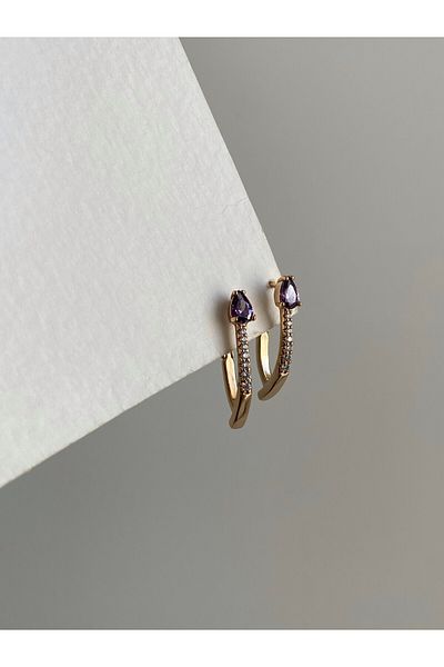 Owentis Rose Gold Steel Lauretta Earrings - Purple Drop Stone, No Darkening
