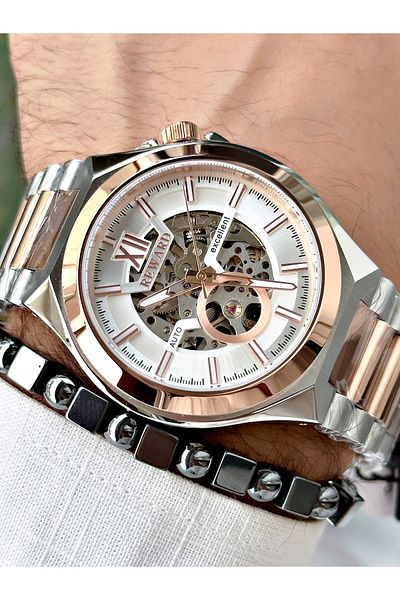 Reward Men's Wristwatch - Rose Silver Color, Steel Case and Mechanism + Bracelet
