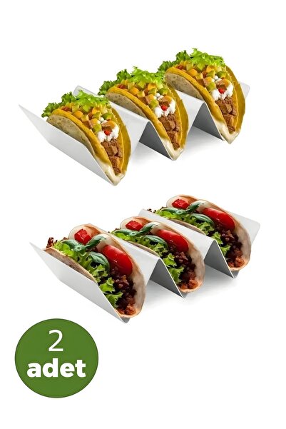 Homerest 2 Adet 3 Bölmeli Taco Standı, Çelik Hamburger Waffle Ekmek Sandviç Tost Taco Servis Sunum Standı
