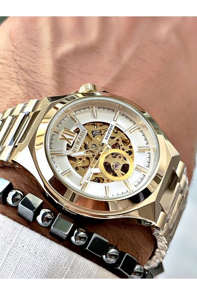 Reward Men's Wristwatch - Gold Color, Steel Case, Mechanism, Bracelet Included