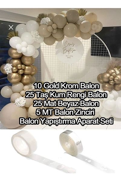 Yogi parti 10 Metallic Gold 25 White 25 Stone Sand Color Balloon Chain