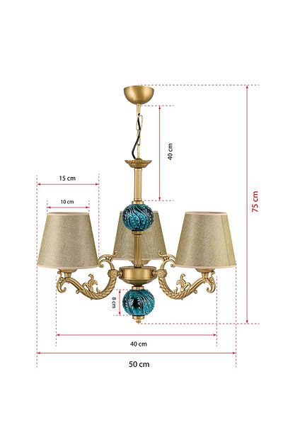 DEDE Three-Armed Zamak Chandelier Antiqued Green Tiled