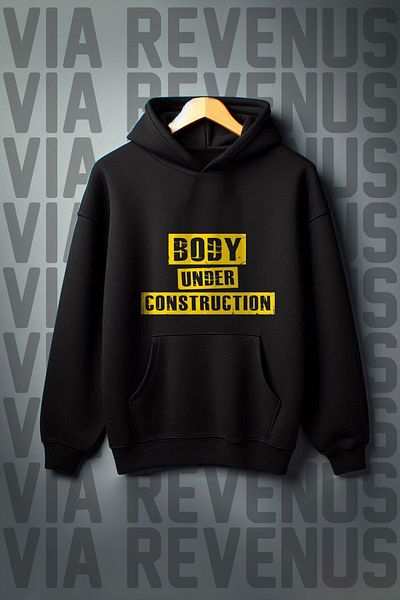 Vordevia Kangaroo Pocket Printed - 3 Thread Ribbed Wide Fit Hooded Sweatshirt