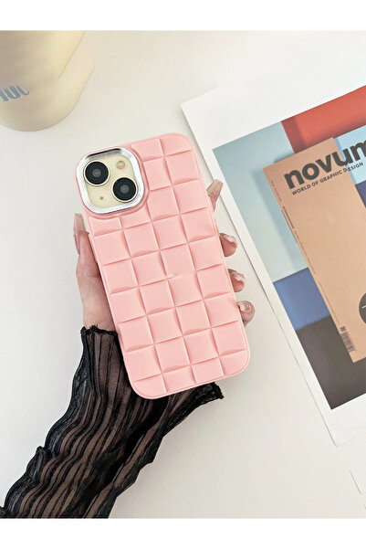 OSGTEK iPhone 13 Ve 14 Kılıf Örgü Desenli Kamera Çerçeveli Yumuşak Dokulu Pre...