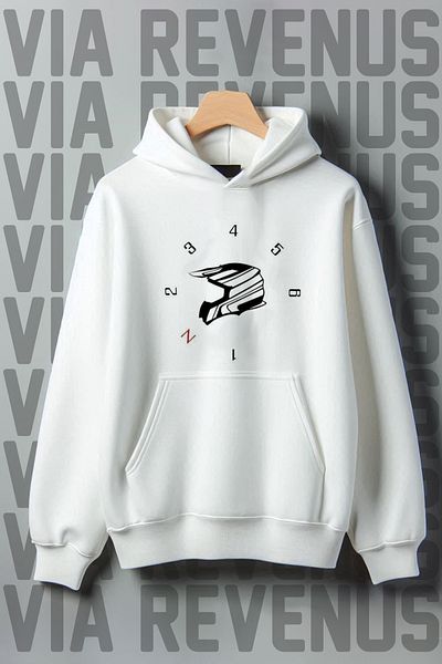 Vordevia White Hooded Biker Printed Wide Fit Sweatshirt - 3 Thread Raster