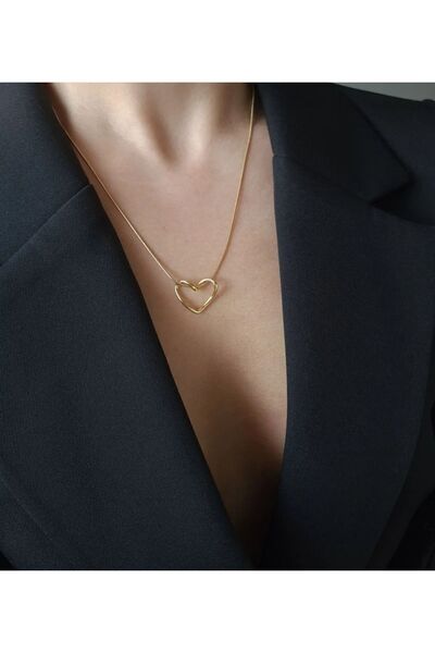 Generic Brand Steel Valentine's Knot Heart Necklace Hollow Heart Gold