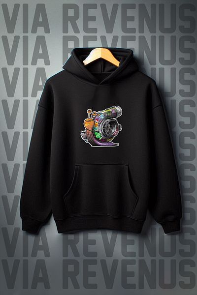 Vordevia Turbo Snail Printed Kangaroo Pocket 3 Thread Raster Wide Fit Hooded Sweatshirt