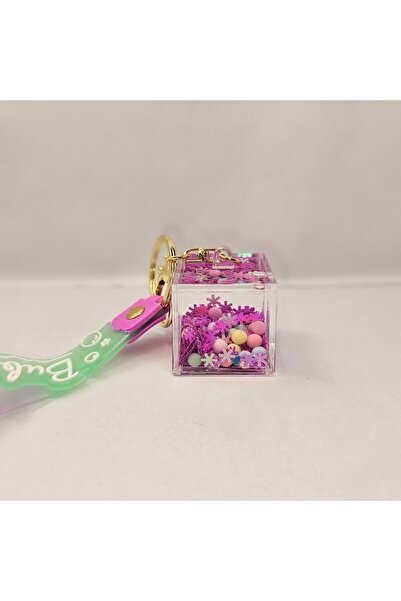 Maison Shop Figürlü içi Su Dolu Kare Hareketli Sevimli Anahtarlık/Çanta Süsü/ Araba Süsü