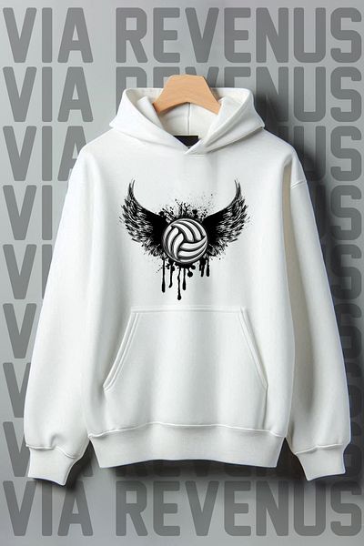 Vordevia Volleyball Printed - 3 Thread Kangaroo Pocket, Wide Fit Hooded Sweatshirt