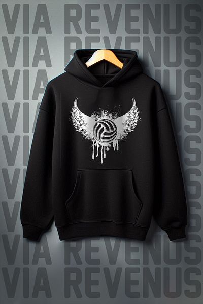 Vordevia Volleyball Printed - 3 Thread Kangaroo Pocket, Wide Fit Hooded Sweatshirt