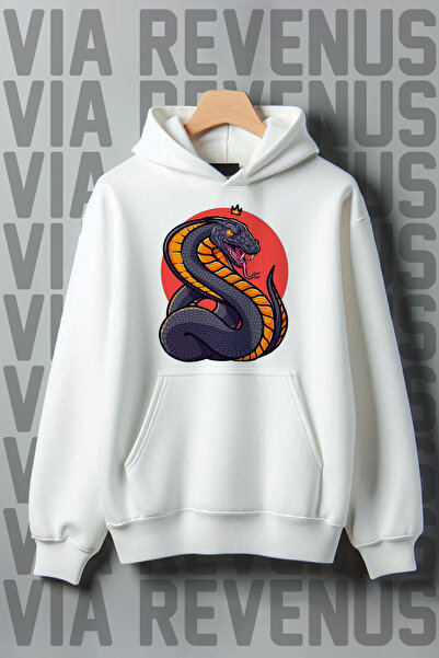 Vordevia Біла худі з капюшоном, широка модель з принтом змії, кишеня-кенгуру,...