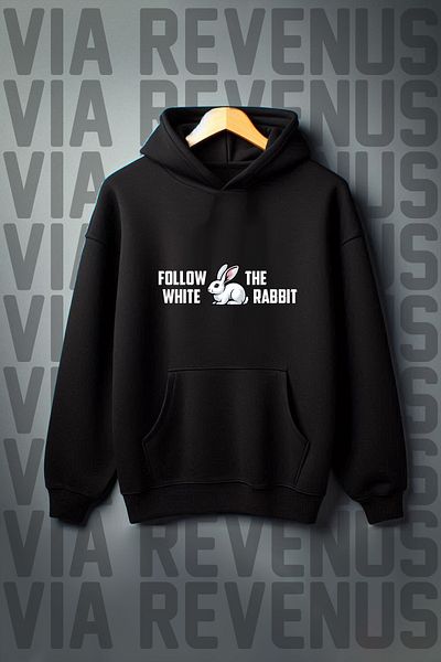 Vordevia White Rabbit Printed Kangaroo Pocket 3 Thread Raised Wide Fit Hooded Sweatshirt