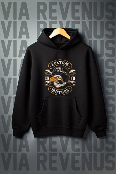 Vordevia Custom Motors Чорна толстовка з капюшоном - з кишенею-кенгуру, 3 нит...