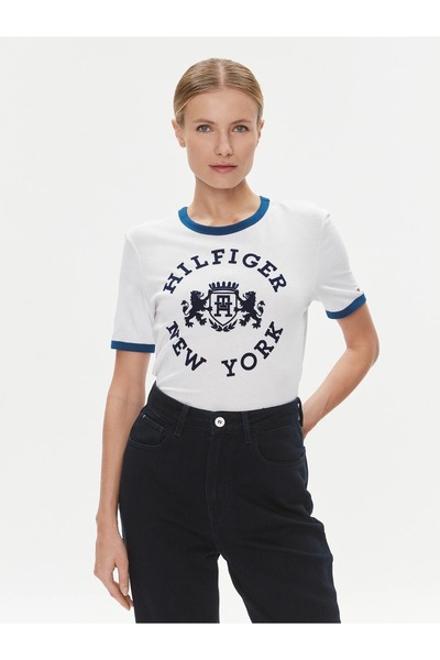 Tommy Hilfiger Varsity Floklu Logolu Tişört