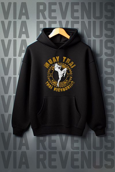 Vordevia Muay Thai Printed - Hooded Wide Fit Sweatshirt, Kangaroo Pocket, 3 Thread Raster