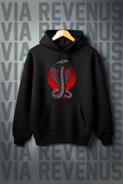 Vordevia Wide Fit Snake Printed 3 Thread Black Hooded Sweatshirt