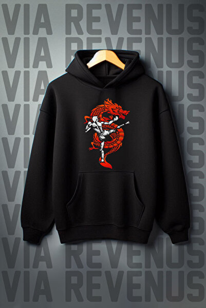 Vordevia Muay Thai Štampano - Crna majica sa kengur džepom Sa kapuljačom sa t...