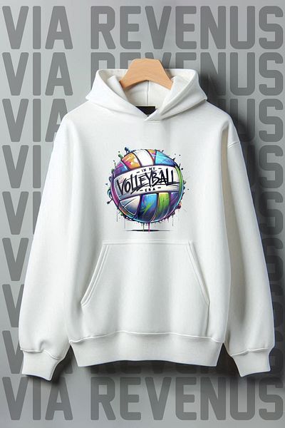 Vordevia Volleyball Printed - 3 Thread Kangaroo Pocket, Wide Fit Hooded Sweatshirt