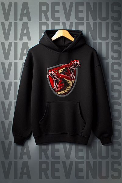 Vordevia Wide Fit Snake Printed 3 Thread Black Hooded Sweatshirt